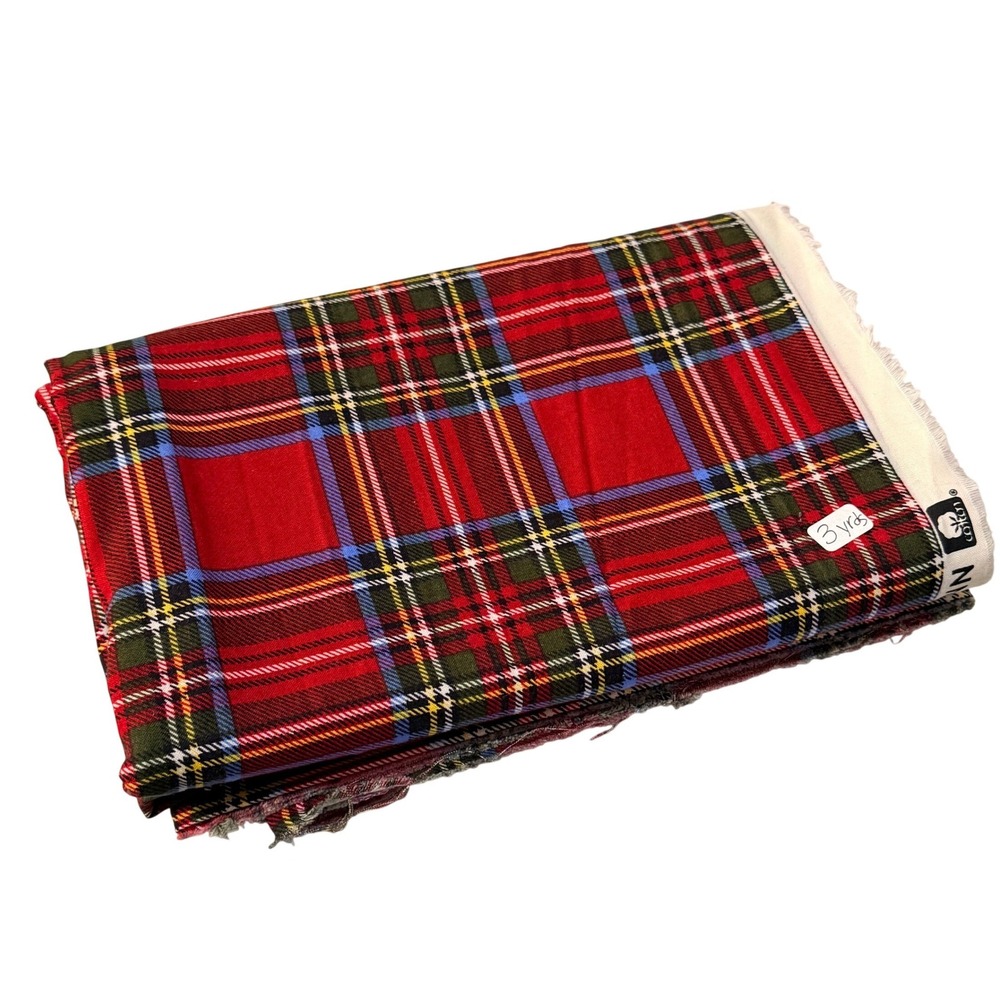 Joann Cotton Flannel Fabric Royal Stewart Plaid Red 3 Yards Sewing Quilting